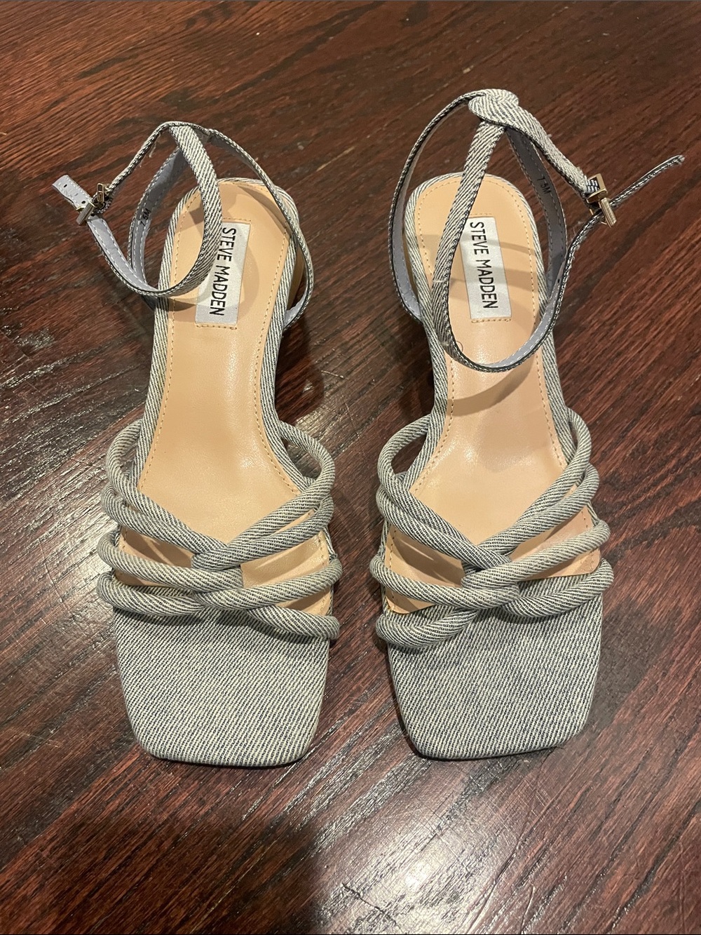 Steve Madden Light Grey Twisted Strap Block Heel Sandals